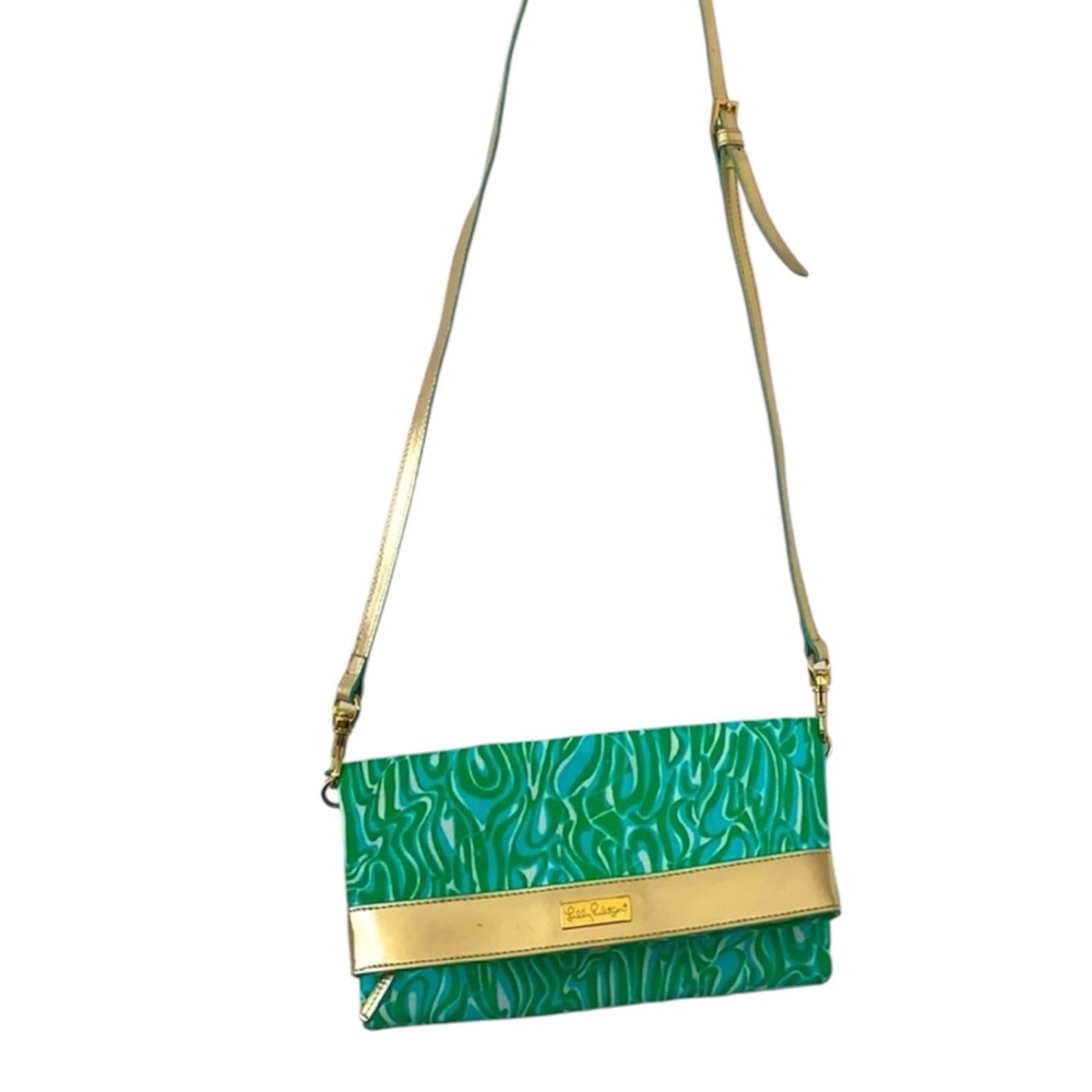 Lilly Pulitzer Hot to Trot Fold Over Cloth Crossbody Gold Accent Purse